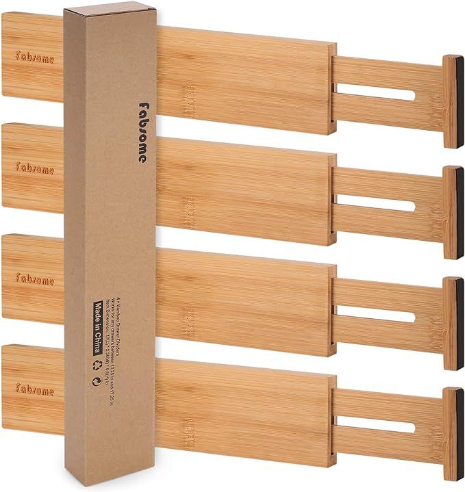 Drawer Dividers Pack of 4, Adjustable Bamboo Clothing Drawer Organizers Spring-loaded, Durable Ex... | Amazon (US)