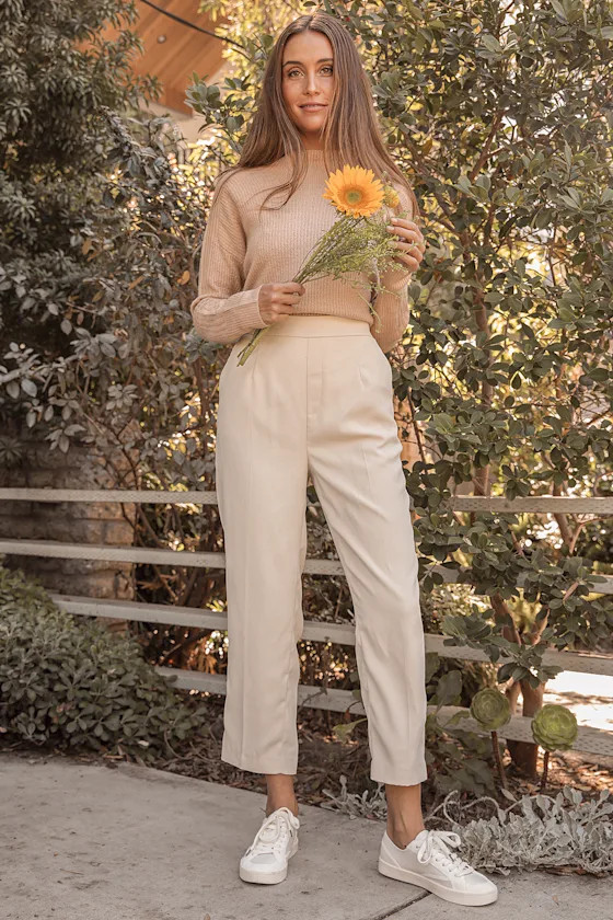 Top Trend Beige Pull-On Trouser Pants | Lulus (US)