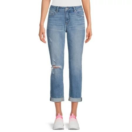 Time and Tru Women s Distressed Cuffed Crop Jeans 26 Inseam for Regular Sizes 2-18 | Walmart (US)