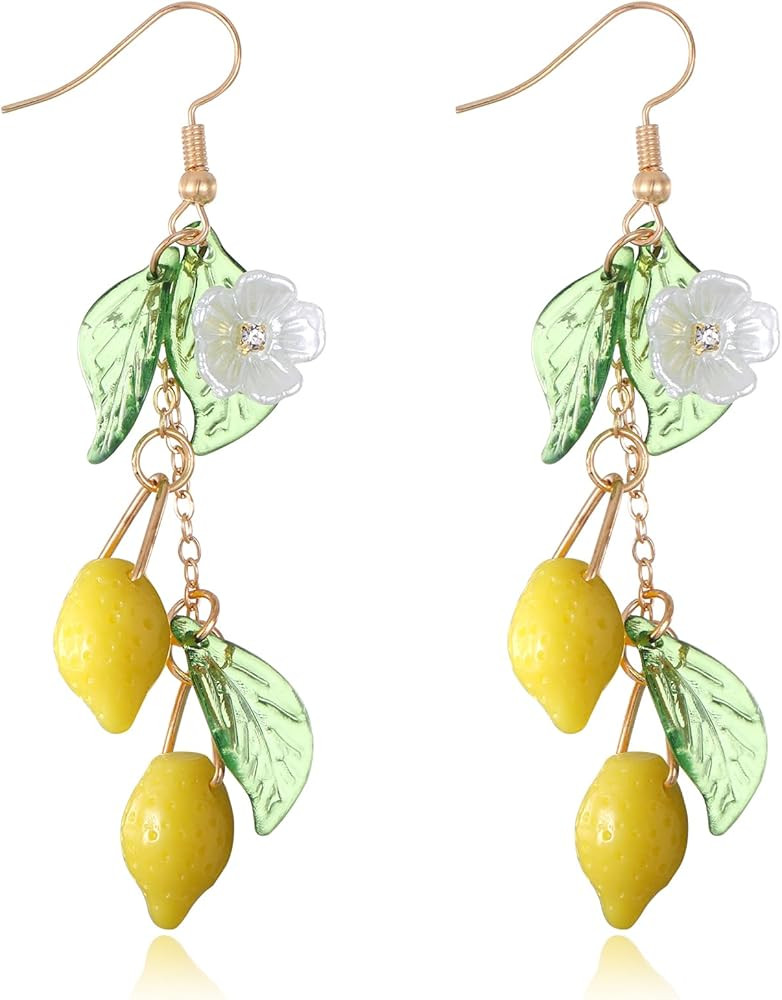 Cute Lemon Dangle Earrings for Women, Resin Yellow Lemon Hoop Earrings Minimal Fashion Fruits Dan... | Amazon (US)