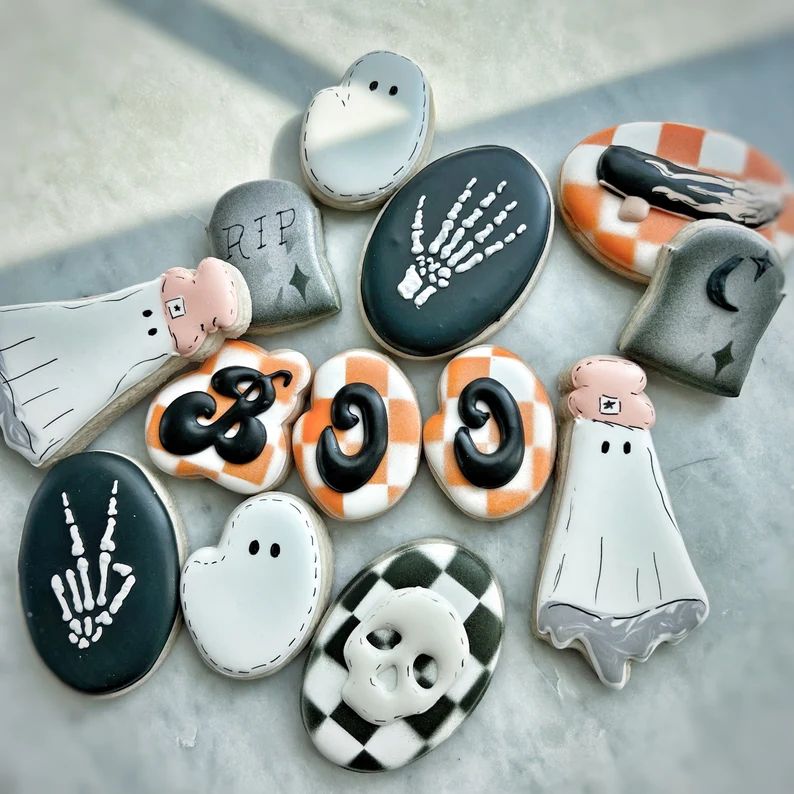 Boo Punk Ghost Checkered Halloween Cookies - Etsy | Etsy (US)