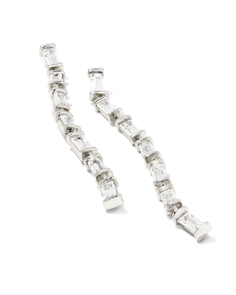 Dede Bright Silver Drop Earrings in White Crystal | Kendra Scott