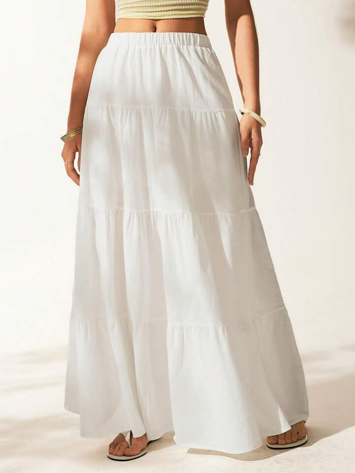 Easelle Elastic Waist Ruffle Hem Skirt | SHEIN