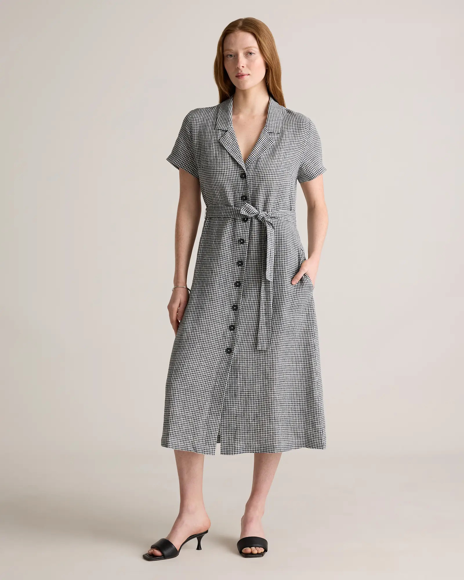 100% European Linen Button Front Dress in Classic Mini Gingham | Quince