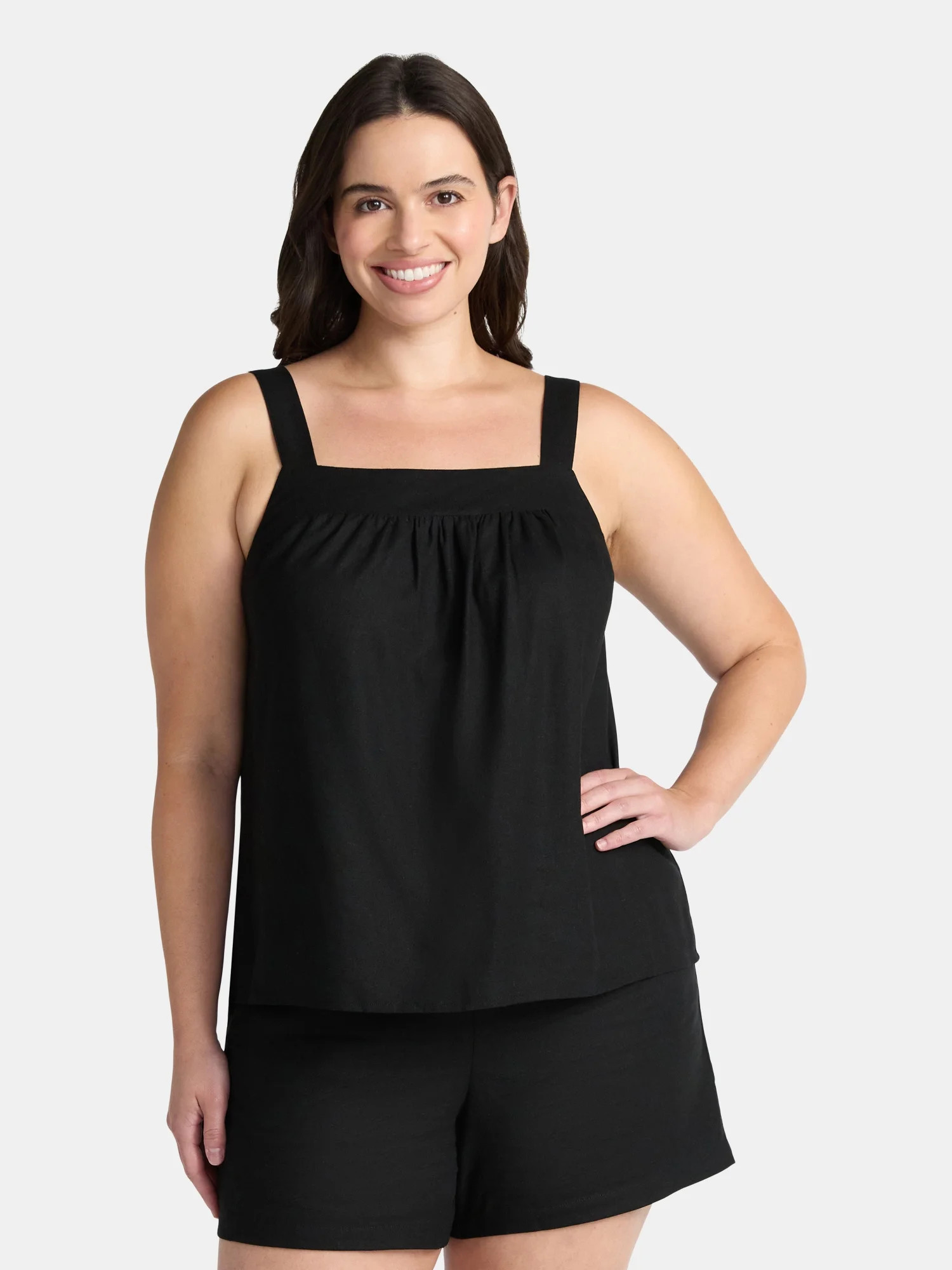 Time and Tru Women's Linen Blend Tank Top and Shorts Set, 2-Piece, Sizes XS-4X | Walmart (US)