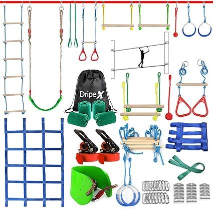 Ninja Warrior Obstacle Course for Kids - 2X50FT Double Ninja Slackline with Most Complete Accesso... | Amazon (US)