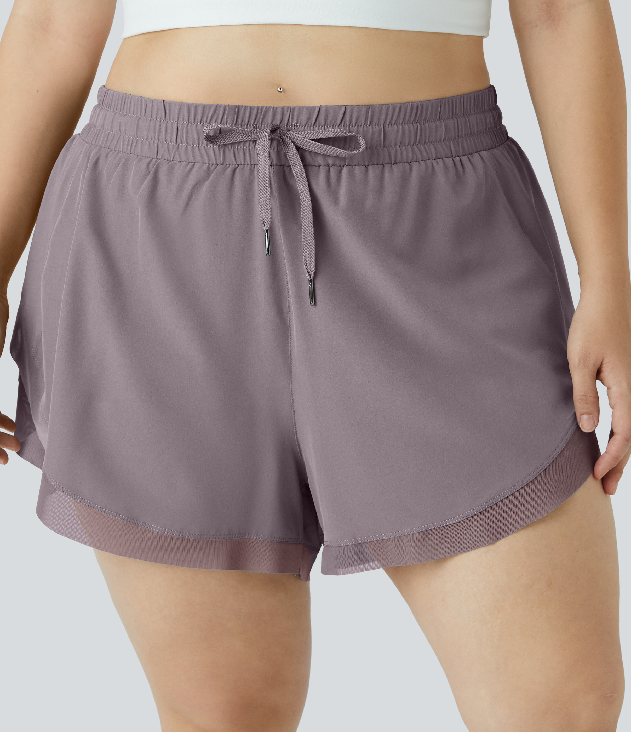 Halara Drawstring Contrast Mesh 2-in-1 Plus Size Shorts 4"" Gym Short - Sparrow - 1X booty shorts compression shorts yoga shorts | HALARA