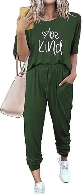 Letnewf Two Piece Outfits for Women Short Sleeve Sweatsuit with Long Pants Tracksuit Casual Jogge... | Amazon (US)