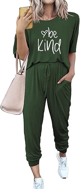 Letnewf Two Piece Outfits for Women Short Sleeve Sweatsuit with Long Pants Tracksuit Casual Jogge... | Amazon (US)