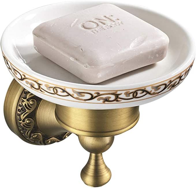 Leyden Shower Soap Dish, Antique Brass Dish Soap Holder Luxury Art Engraved Wall Mount Bathroom H... | Amazon (US)
