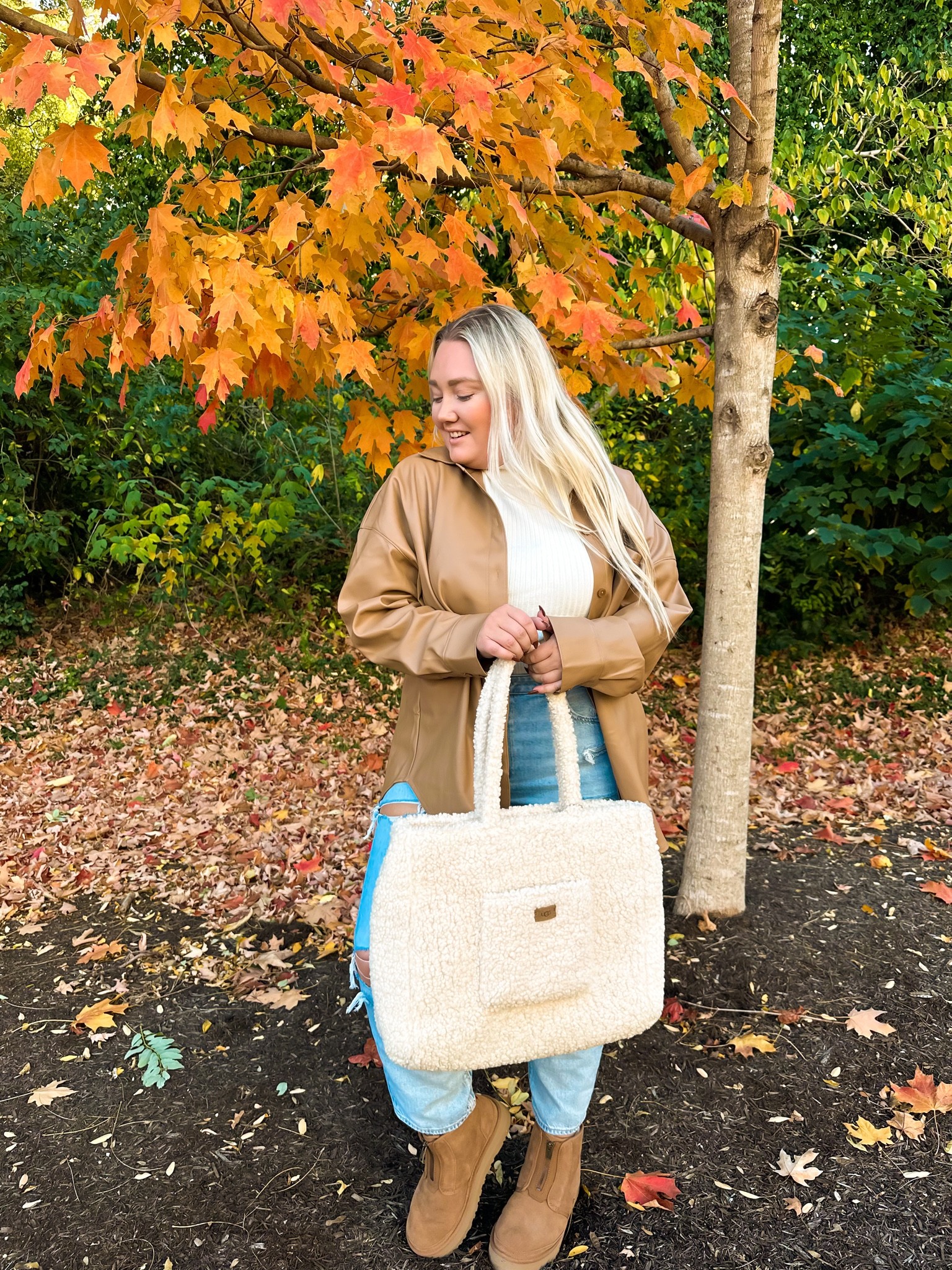 Fall style inspo with mock neck tank, leather button up shirt and platform Ugg’s! Size xxl in button up and mock neck, 18 in jeans! 

#LTKshoecrush #LTKunder100 #LTKSeasonal