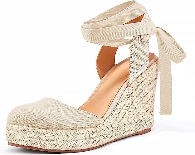 Nailyhome Womens Espadrille Wedge Sandals Closed Toe Platform Lace Up Ankle Wrap Slingback Sandal... | Amazon (US)