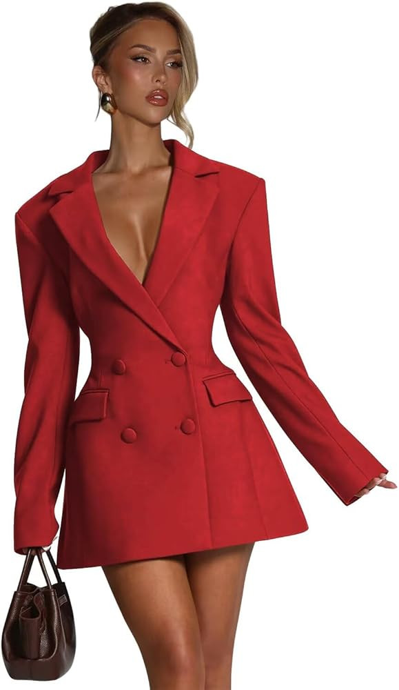 Blazer Dress for Women Sexy Elegant Notch Lapel Short Bridesmaid Dresses for Wedding Double Breas... | Amazon (US)