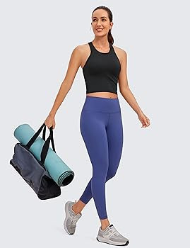 CRZ YOGA Womens Seamless Ribbed Longline High Neck Sports Bra - Racerback Padded Slim Fit Crop Ta... | Amazon (US)
