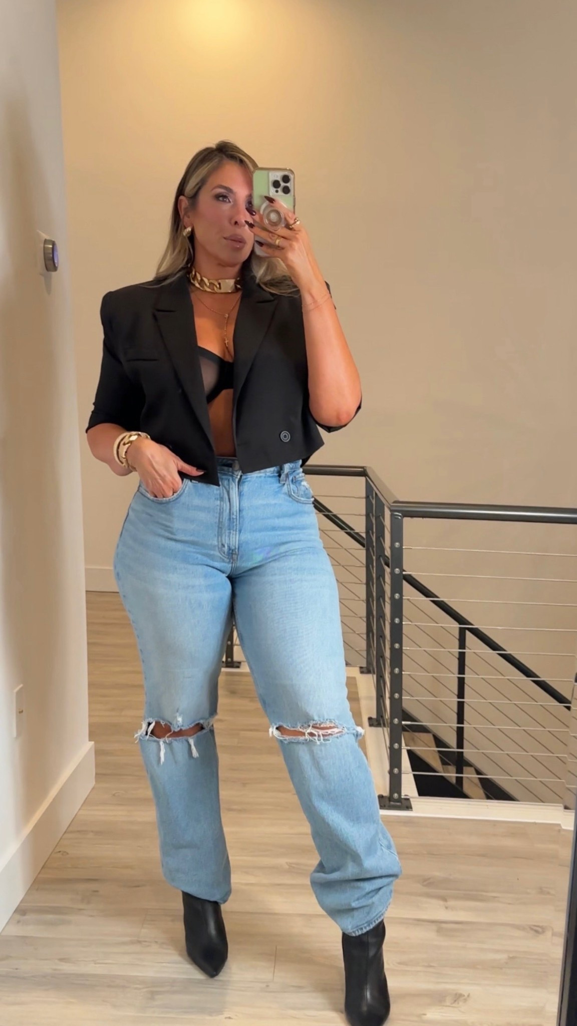 blazer XL

necklace zara found similar on shein

linked similar bra 

curve love relaxed jeans size 30L (sized down for tight fit) the wash with holes is sold out linked the non distressed in this same style 

linked similar boots

#LTKMidsize #LTKFindsUnder50 #LTKStyleTip