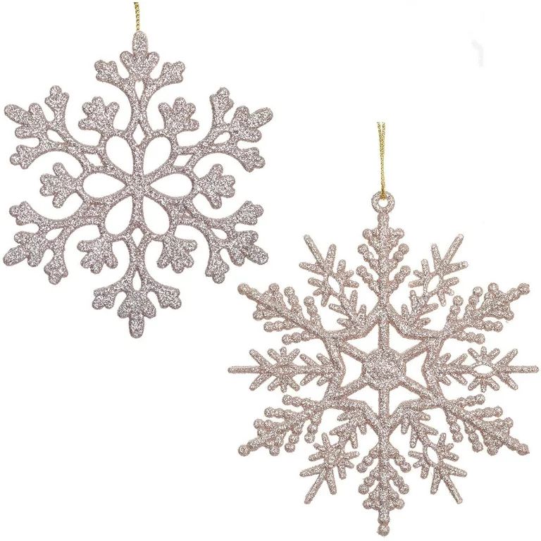 PILLYBALLA Blush Gold Glitter Snowflake Plastic Christmas Decorative Accent Ornaments, 36 Count | Walmart (US)