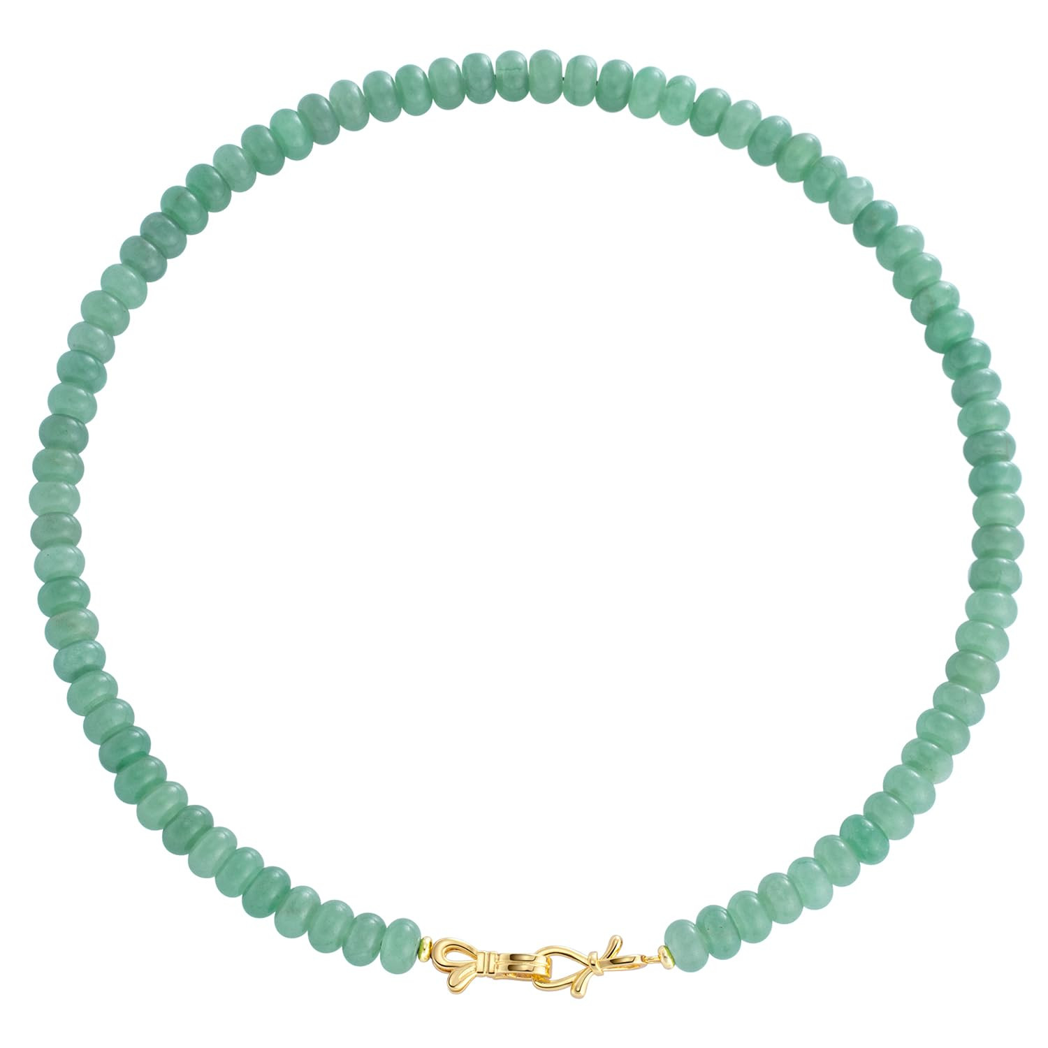Green Aventurine Gemstone Beaded Choker Necklace for Women 14K Gold Bow Birthstone Beads Chokers | Amazon (US)