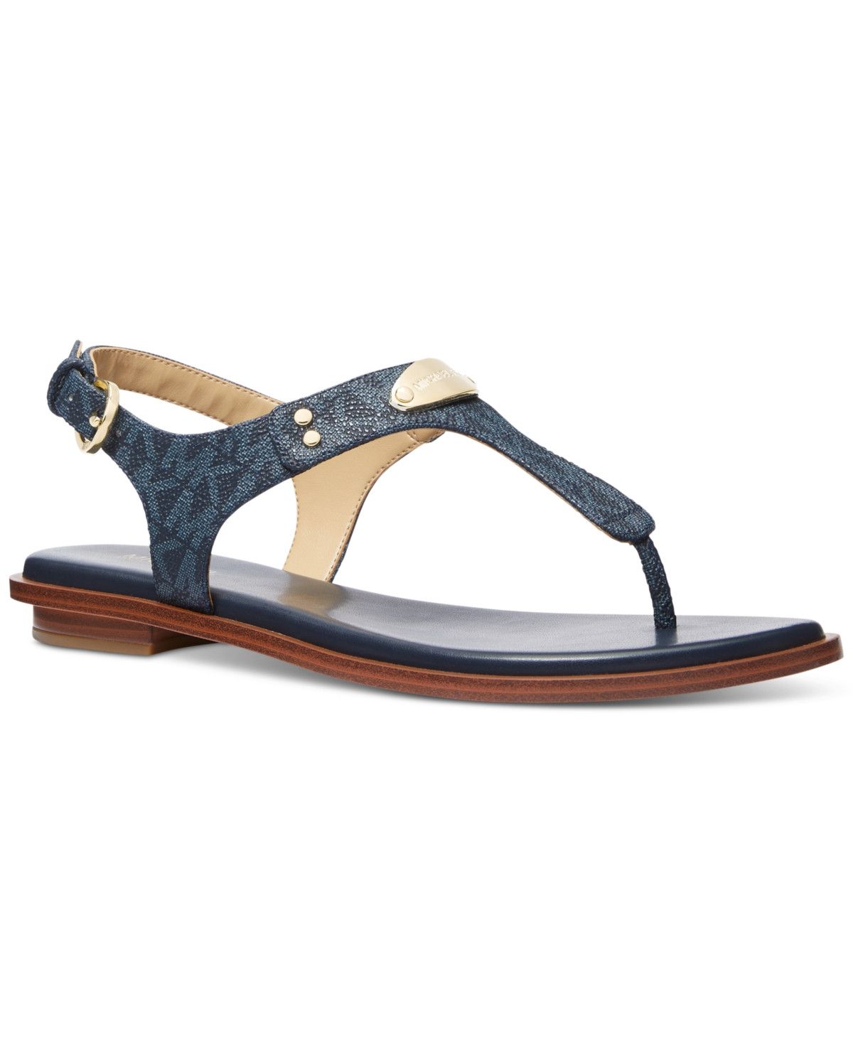 Michael Michael Kors Women's Mk Plate Flat Thong Sandals - Admiral Blue/ MK Logo | Macy's