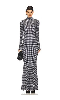 Norma Kamali Long Sleeve Turtleneck Fishtail Gown in Large Houndstooth from Revolve.com | Revolve Clothing (Global)