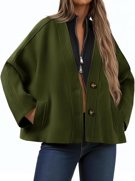 Yousify Womens Cropped Wool Blend Pea Coat Casual V Neck Button Down Short Jackets Fall Shackts w... | Amazon (US)