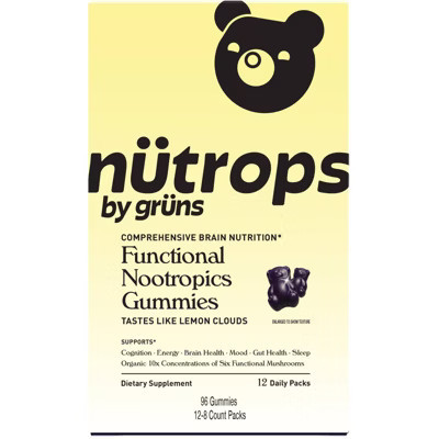 Nütrops By Grüns Low Sugar Functional Nootropics for Brain Health Mushroom Gummies - 96ct/12pk | Target