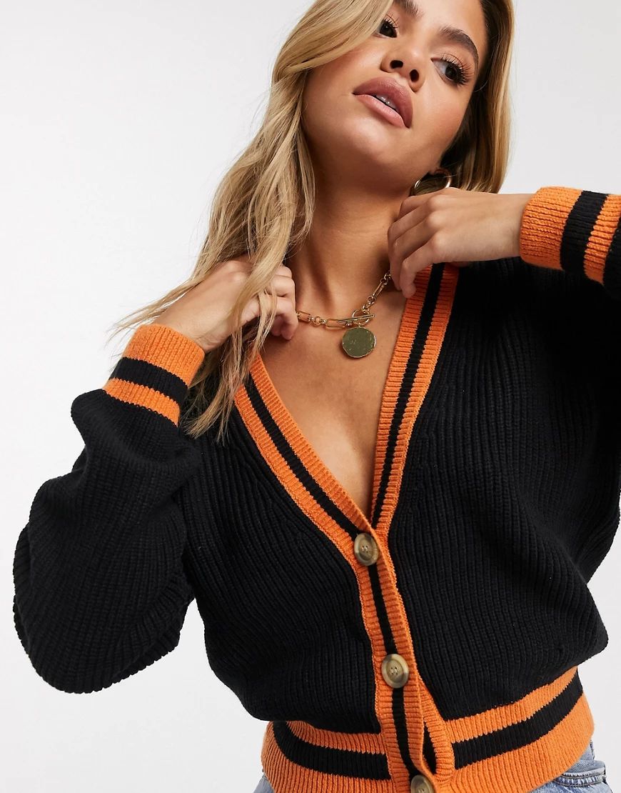Ivyrevel knitted cardigan in black with orange stripe | ASOS (Global)