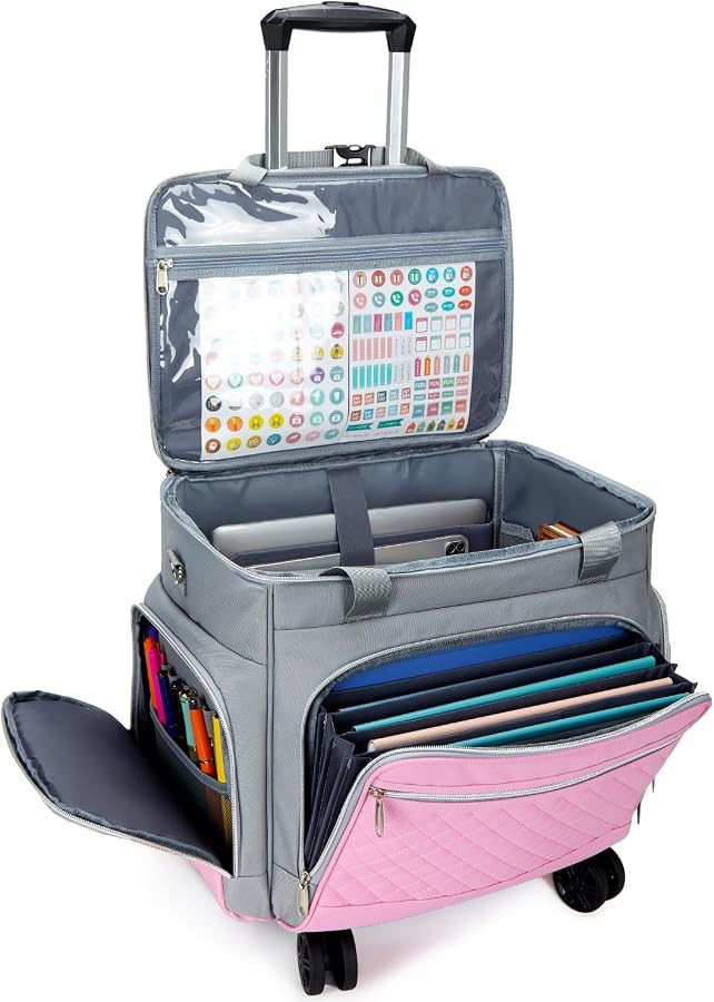 Amythe Rolling Teacher Tote Bag with Wheels, Rolling Briefcase for Women, 15.6 Inch Laptop Bag, 5... | Amazon (US)