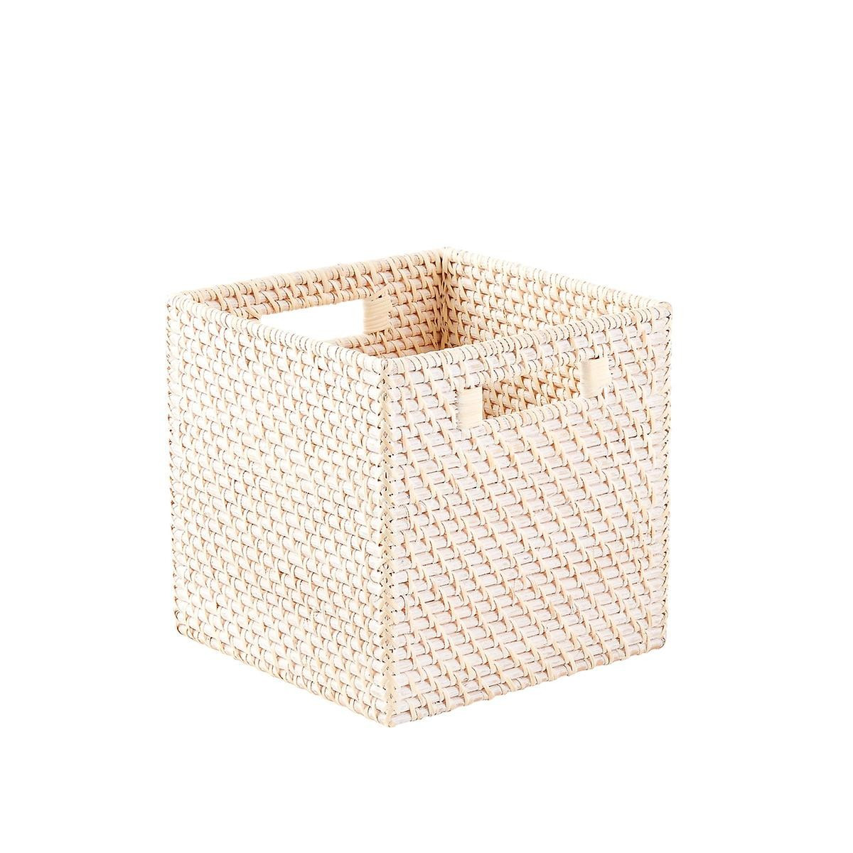 Whitewash Rattan Storage Cube with Handles | The Container Store