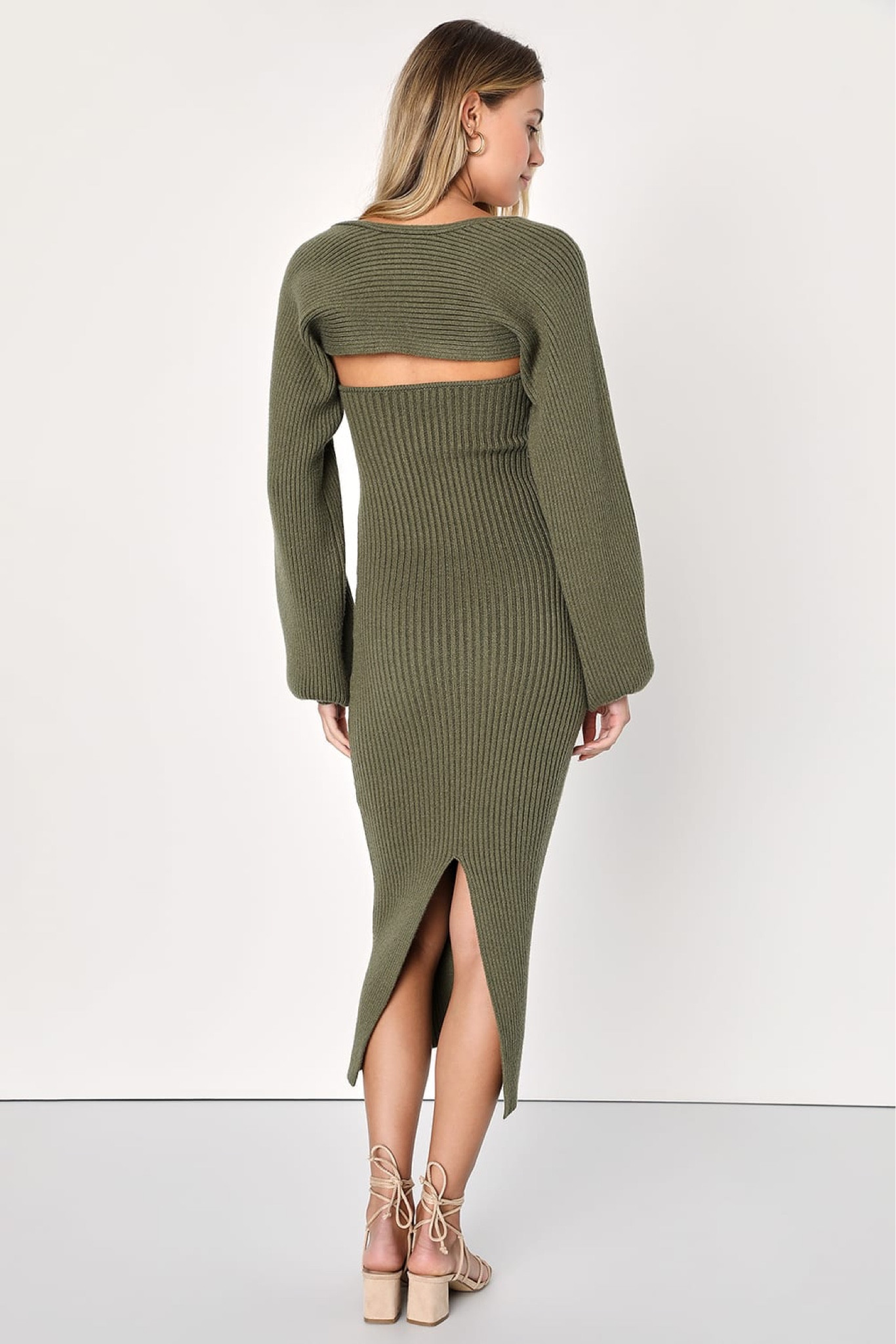 Simply Favored Olive Green Ribbed Long Sleeve Mini Dress