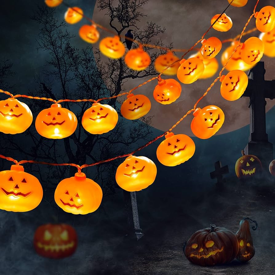 Halloween Decorations 16.4Ft 30LED Pumpkin String Lights, Battery Operated 2 Modes Light Halloween D | Amazon (US)