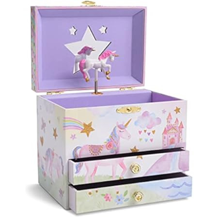 Jewelkeeper Musical Jewelry Box with 2 Pullout Drawers, Glitter Rainbow and Stars Unicorn Design, Ov | Amazon (US)