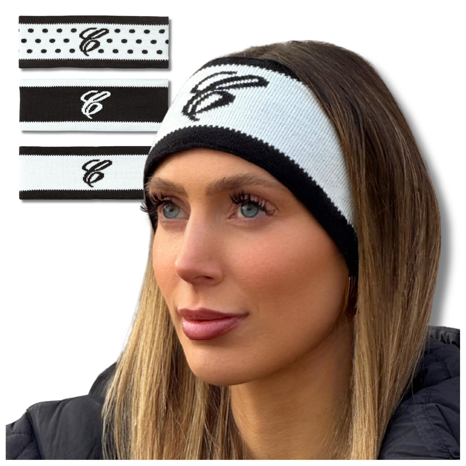 Women’s Winter Headbands | Cute Black & White Fuzzy Snow Ear Muff | Fashion Apres Ski Fleece Wi... | Amazon (US)