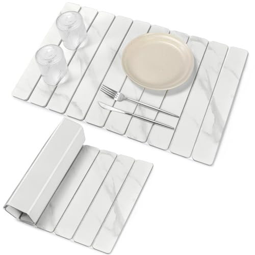Large Stone Dish Drying Mats for Kitchen Counter, 24"×16" Marble-Pattern, Fast Drying Collapsible Dish Drying Mat, Eco-Friendly Absorbent Diatomaceous Earth Mats for Tableware, Match Countertop | Amazon (US)