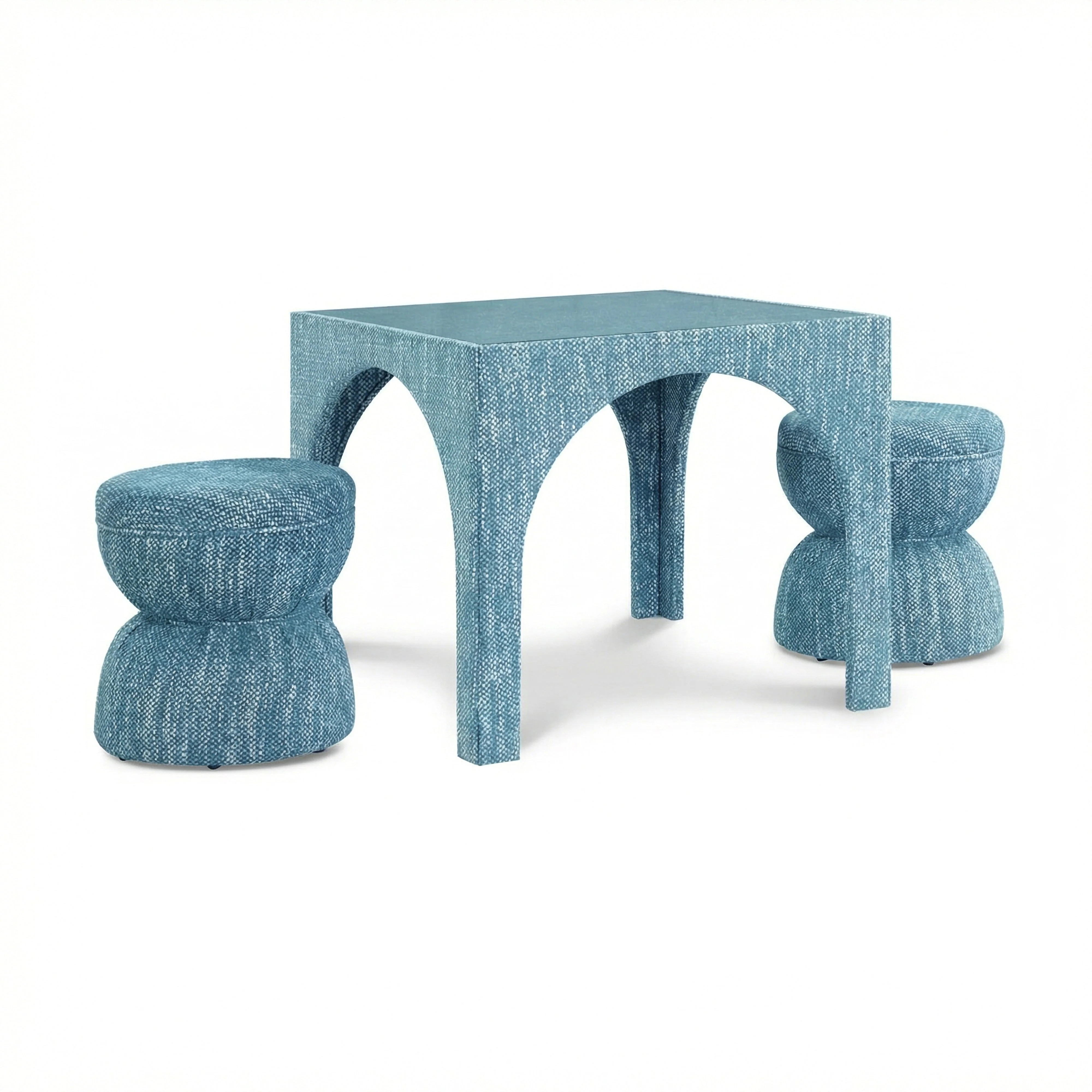 Tomlin Performance Chenille Game Table and Two Ottomans Set | TOV Furniture