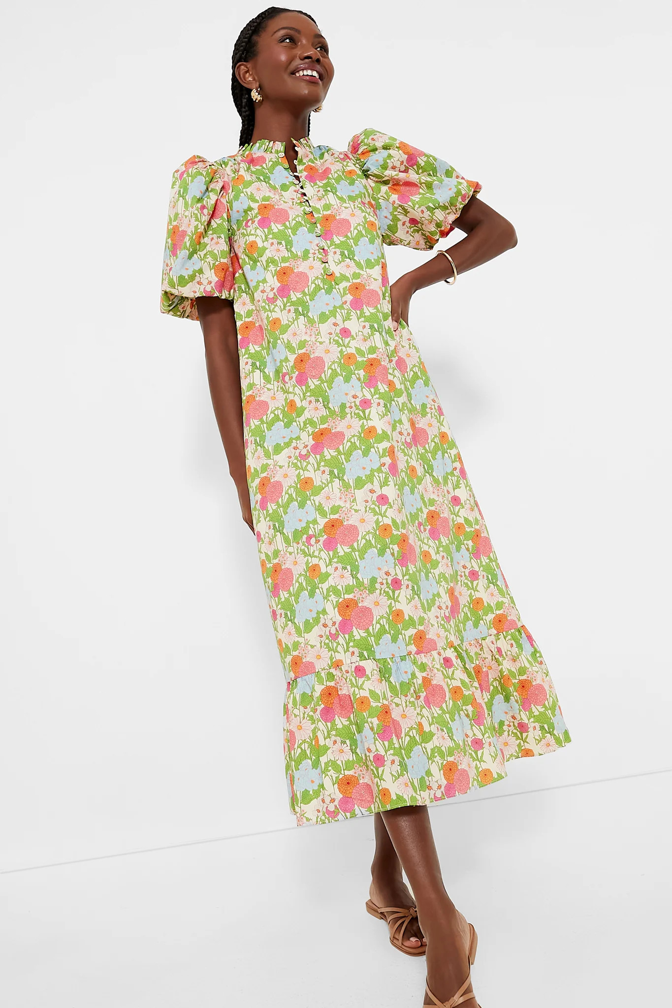Multi Green Begonia Floral Mimi Midi Dress | Tuckernuck (US)