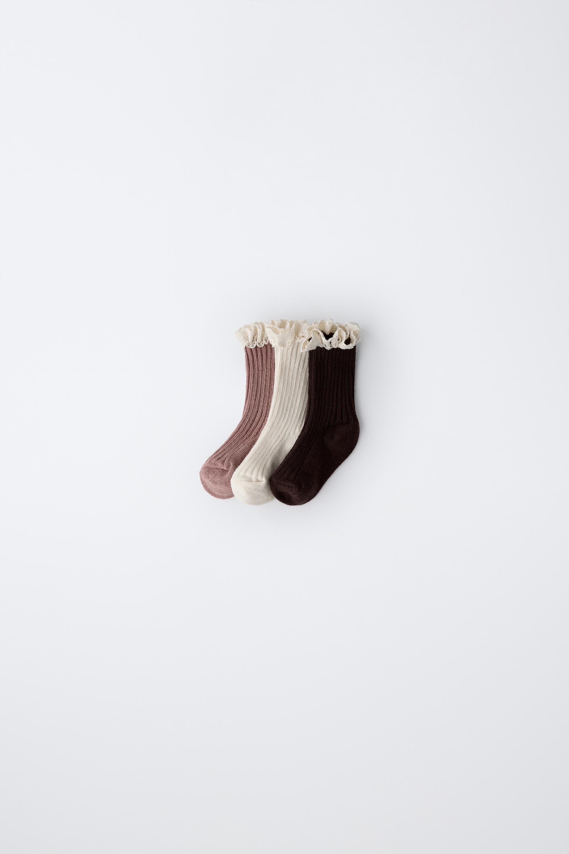 Zara - 3-Pack Of Lace Long Socks - Pink - 12-18 Months (5,1-5,5 Inches) - Kids | Zara US