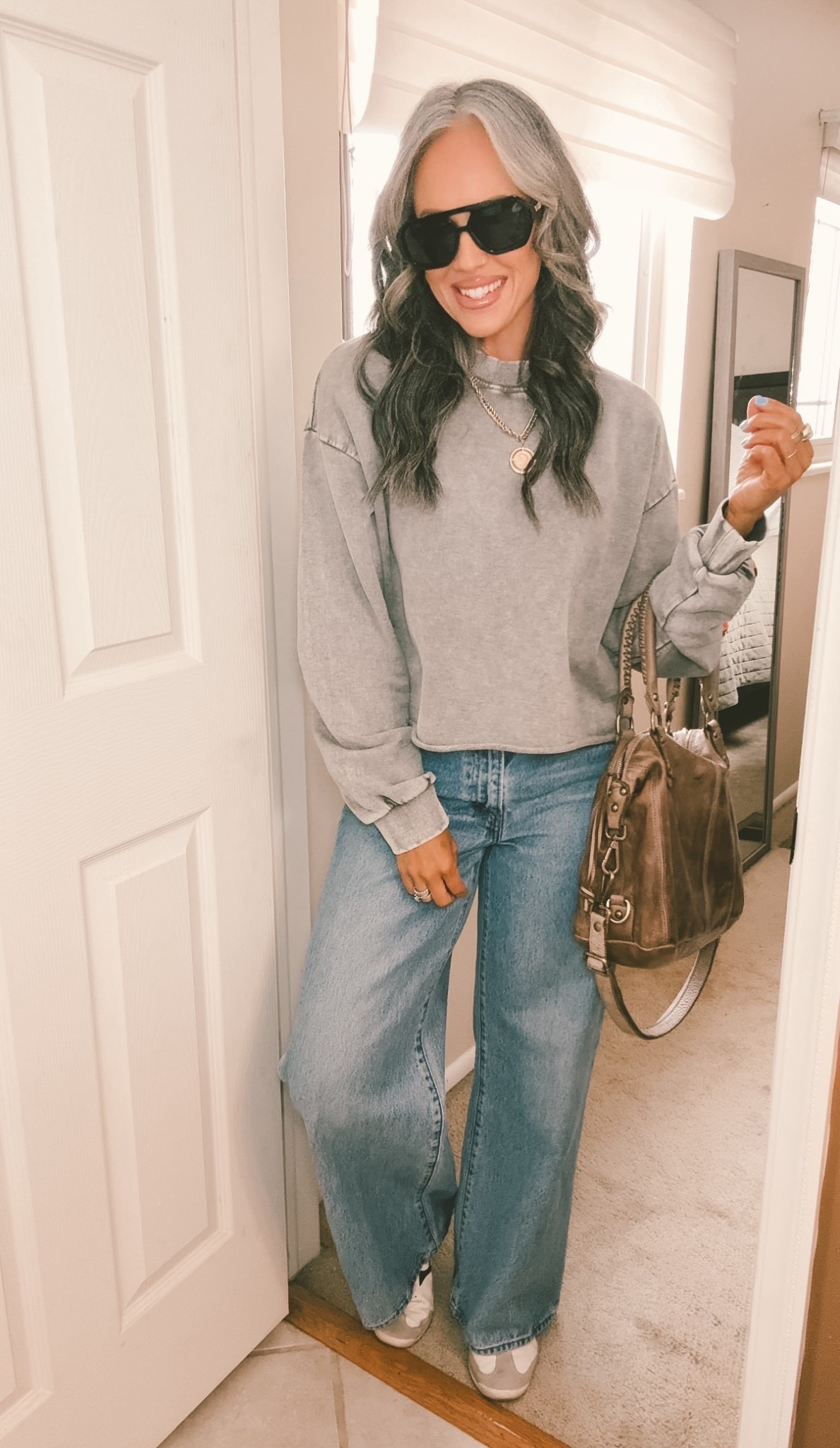 Comfy casual look! I love this acid wash long sleeve, it’s a little thick but it’s soft! It’s snowing today in April 🤪
Levi’s are my fav XL straight wide leg or something like that 😝 I did size down one in the jeans (26) but I sized up twice in the shirt to a large. Didn’t want it too cropped 
Shoes tts #momstyle #millennialmoms #casualbutcute #levisdenim #amazonfinds 

#LTKOver40 #LTKmomlife #LTKootd