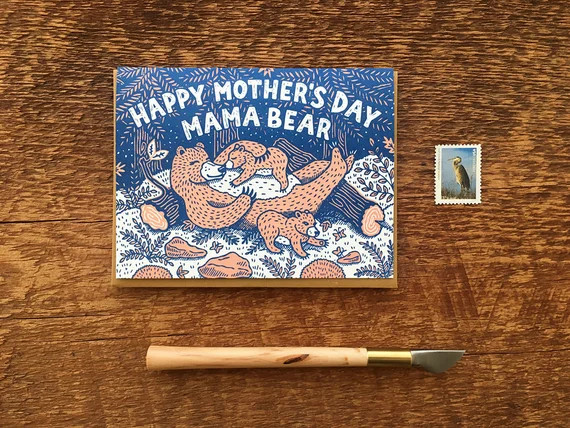 Mama Bear, Happy Mother's Day, Folded Letterpress Card, Blank Inside | Etsy (US)