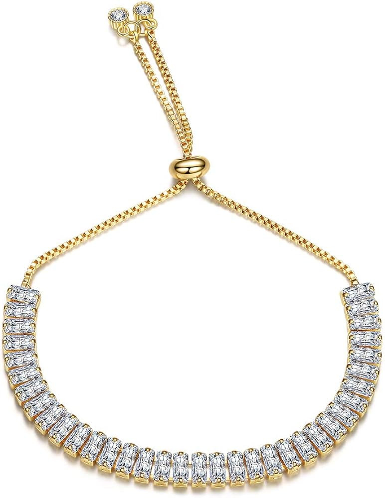 Golston Cubic Zirconia Tennis Bracelet, Adjustable Bolo Slider Bracelet, Free to Adjust The Size ... | Amazon (US)
