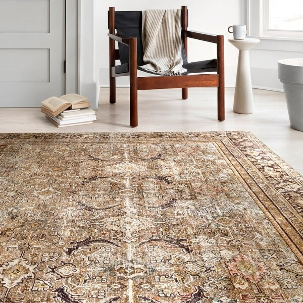 Alexander Home Isabelle Traditional Vintage Border Printed Area Rug - 9' x 12' - Olive/Charcoal | Bed Bath & Beyond