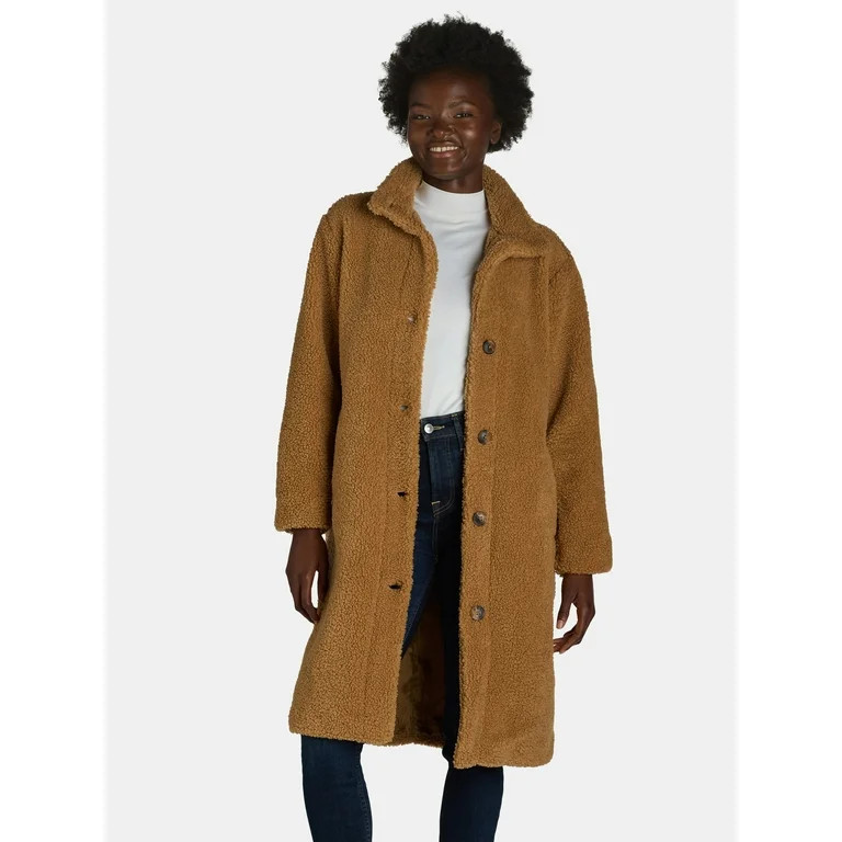 Time and Tru Women's and Women's Plus Teddy Fleece Coat with Funnel Neck, Sizes XS-3X - Walmart.c... | Walmart (US)