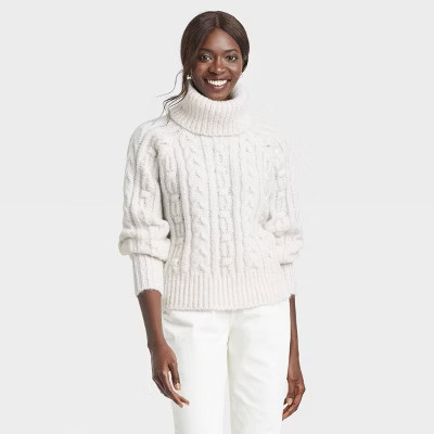 Women's Mock Turtleneck Cable Knit Pullover Sweater - A New Day™ | Target