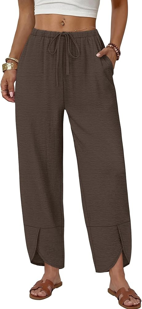 Sampeel Flowy Pants for Women Drastring Palazzo Wide Leg Pants Woman Spring Outfits Beach Clothes... | Amazon (US)