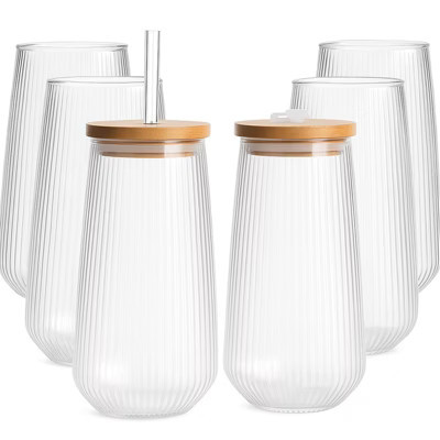 Itopfox Reusable Glass Tumbler with Bamboo Lid & Straw - Eco-Friendly Iced Coffee Cup, Leakproof Design for Smoothies, Water, Office, Home, Travel | Target