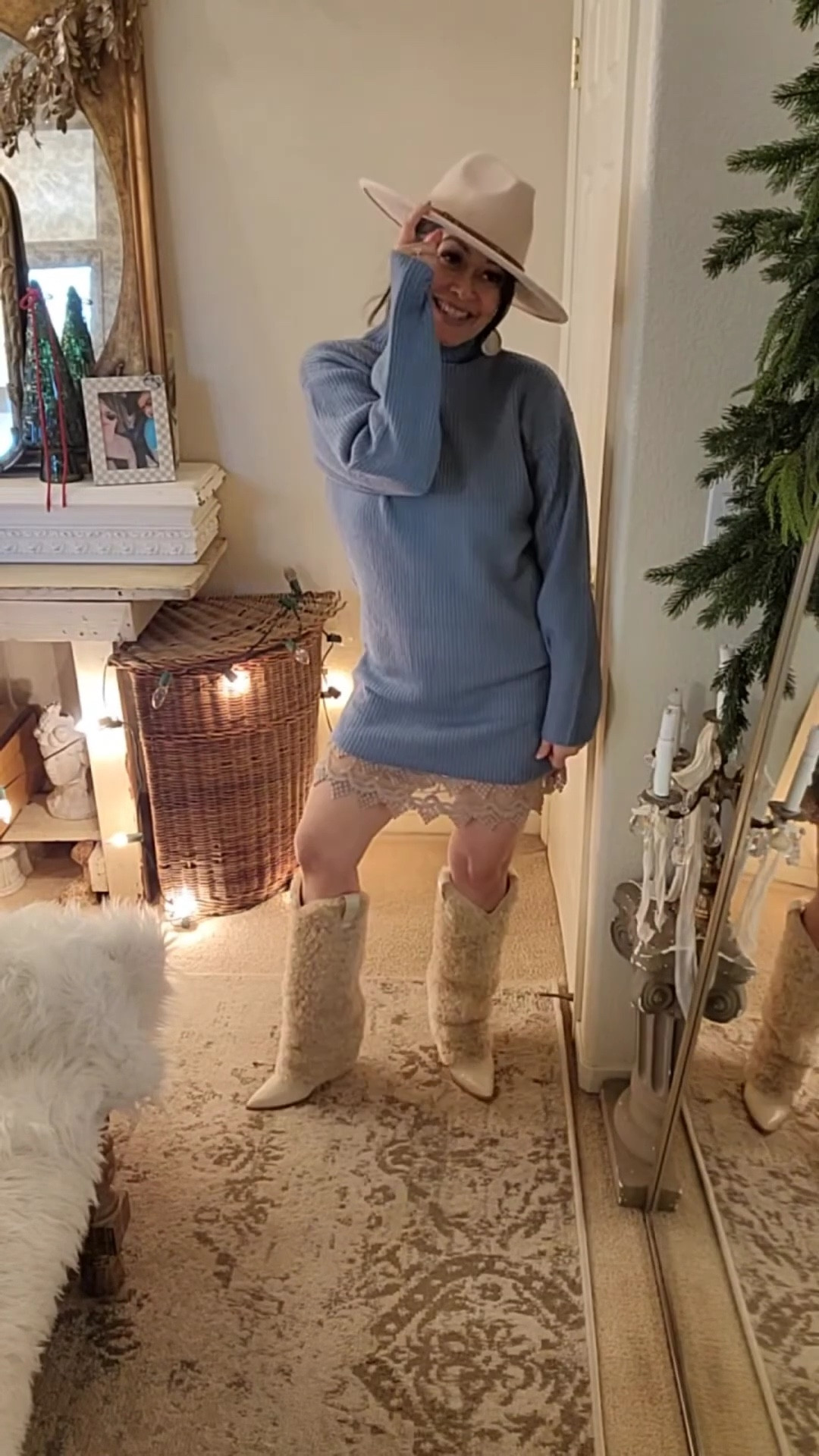 Cozy sweater style! I’m wearing a size small. 
Boots are tts

#holidayoutfit
#sweaterdress

#LTKSeasonal #LTKParties #LTKStyleTip