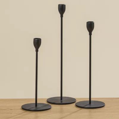 3 Piece Tulip Top Metal Candlestick Holder Set Mercer41 Color: Black | Wayfair North America