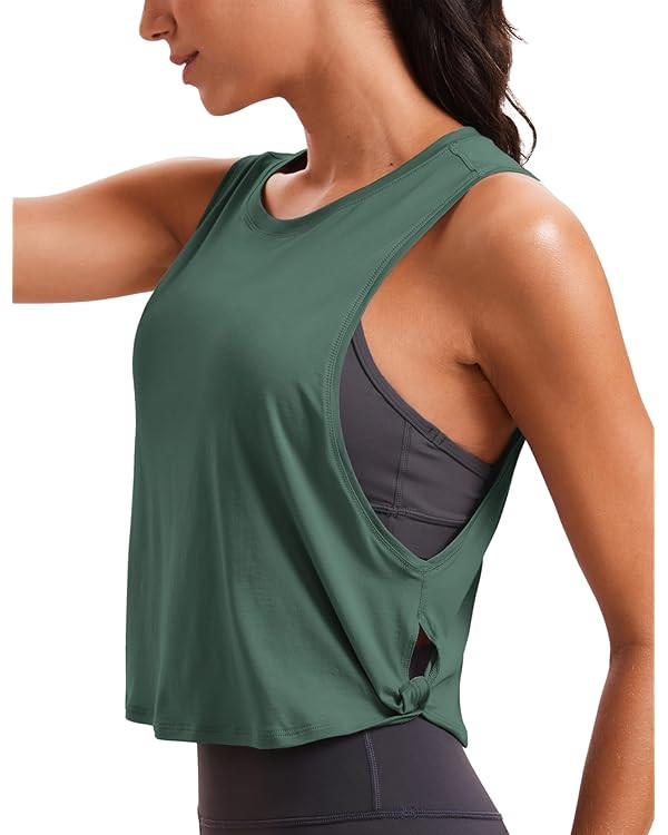 CRZ YOGA Pima Cotton Cropped Workout Tank Tops for Women - Sleeveless Sports Athletic Yoga Runnin... | Amazon (US)