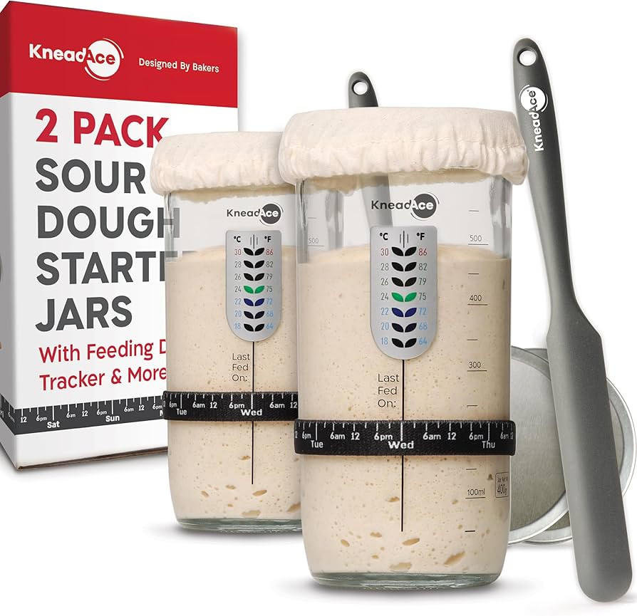 KNEADACE Sourdough Starter Jar With Date Marked Feeding Band, Thermometer, Sourdough Jar Scraper,... | Amazon (US)