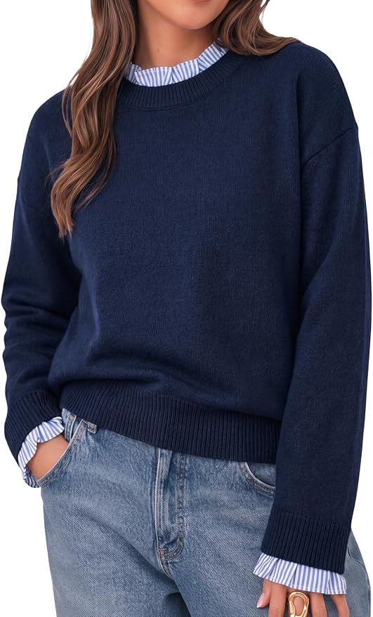 Cicy Bell Womens Long Sleeve Sweater Ruffle Crew Neck Patchwork Knit Tops | Amazon (US)