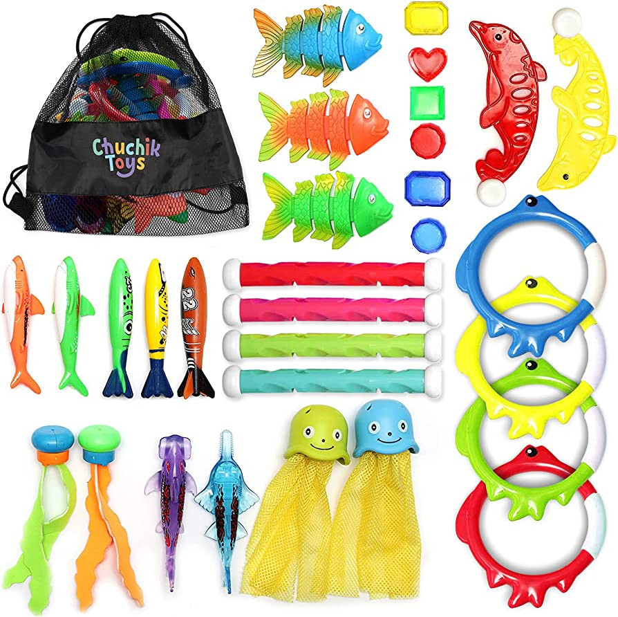 Chuchik Diving Pool Toys 30 Pack, Swimming Pool Toys for Kids Includes 4 Diving Sticks, 4 Diving ... | Amazon (US)